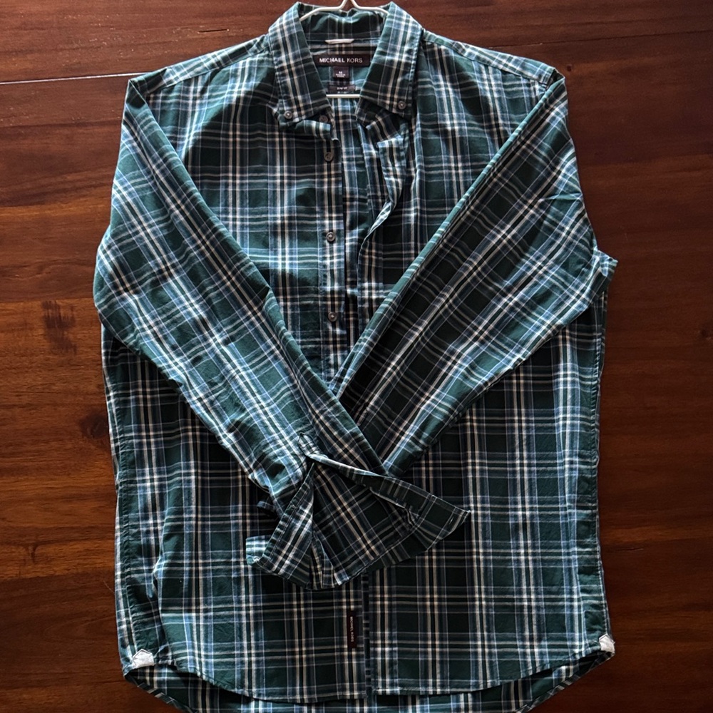Michael Kors Men's Teal Checkered Shirt